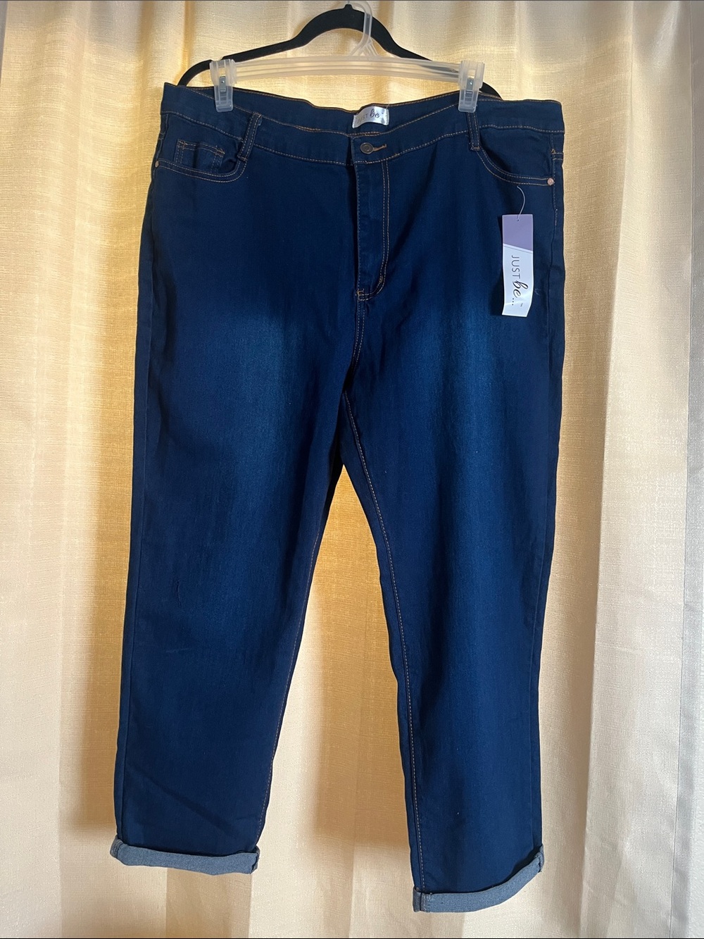 Women’s Cuffed Dark Blue Straight Jeans